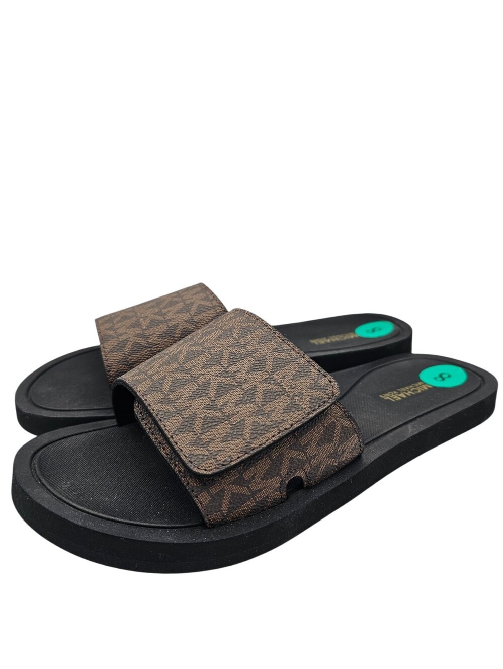 Michael Kors Brown Logo Print Wade Slide Sandals NWOT